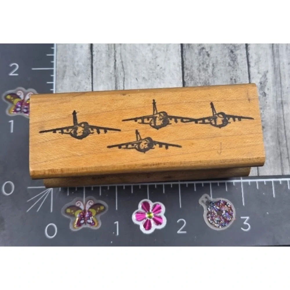 The Stamp Pad Fighter Jets Aviation Planes Formation Rubber Stamp Wood #M21